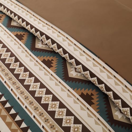 Dinjoy Brown Boho Comforter Set Queen Size,7 Pieces Bed in a Bag Queen Coffee Aztec Bedding Sets with Sheets Bohemian Geometric Striped Complete Set for Fall Winter 90"x90" Dinjoy