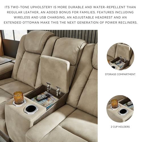 Signature Design by Ashley Next-Gen DuraPella Power Reclining Loveseat with Console & Adjustable Headrest, Sand Signature Design by Ashley