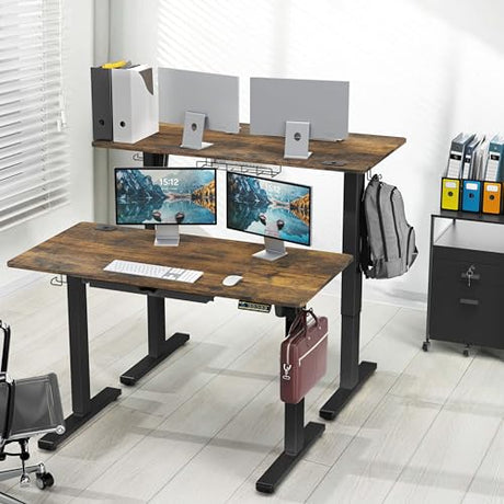 SHW 48-Inch Electric Height Adjustable Standing Desk with Drawer, Memory Preset and Cable Management Tray, Rustic Brown SHW