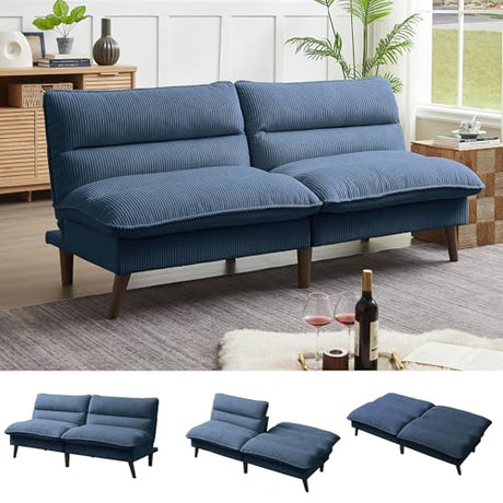 Enobala Futon Sofa Bed, 72" Convertible Futon Couch with 3-Level Adjustble Backrest, Modern Loveseat Couch, Folding Recliner Sleeper Sofa for Small Spaces, Living Room, Apartment, Guest Room, Blue Enobala