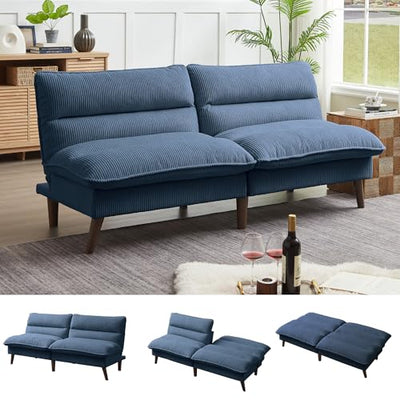 Enobala Futon Sofa Bed, 72" Convertible Futon Couch with 3-Level Adjustble Backrest, Modern Loveseat Couch, Folding Recliner Sleeper Sofa for Small Spaces, Living Room, Apartment, Guest Room, Blue