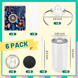 Joyclub 6 Pack Sublimation Sippy Cups Toddler Tumbler Blanks 12 oz Kids Sublimation Tumbler with Handle Stainless Steel Insulated Skinny Straight with Splash-proof Lid and Straw Joyclub