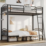Decofy Metal Bunk Bed Twin Over Twin, Heavy Duty Industrial Bunkbeds for Teen with Bedside Caddy, Convertible Ladder & Flat Rungs, Space Saving Bunkbed Frame for Bedroom Dorm, No Box Spring Needed