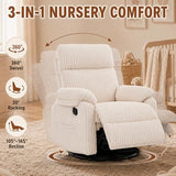 Beige Rocking Chair Nursery Recliners, Small Recliner Rocking Chair for Small Spaces, Manual Swivel Glider Recliner for Living Room Bedroom Office, Corduroy，Adjustable Backrest & Footrest (Beige)