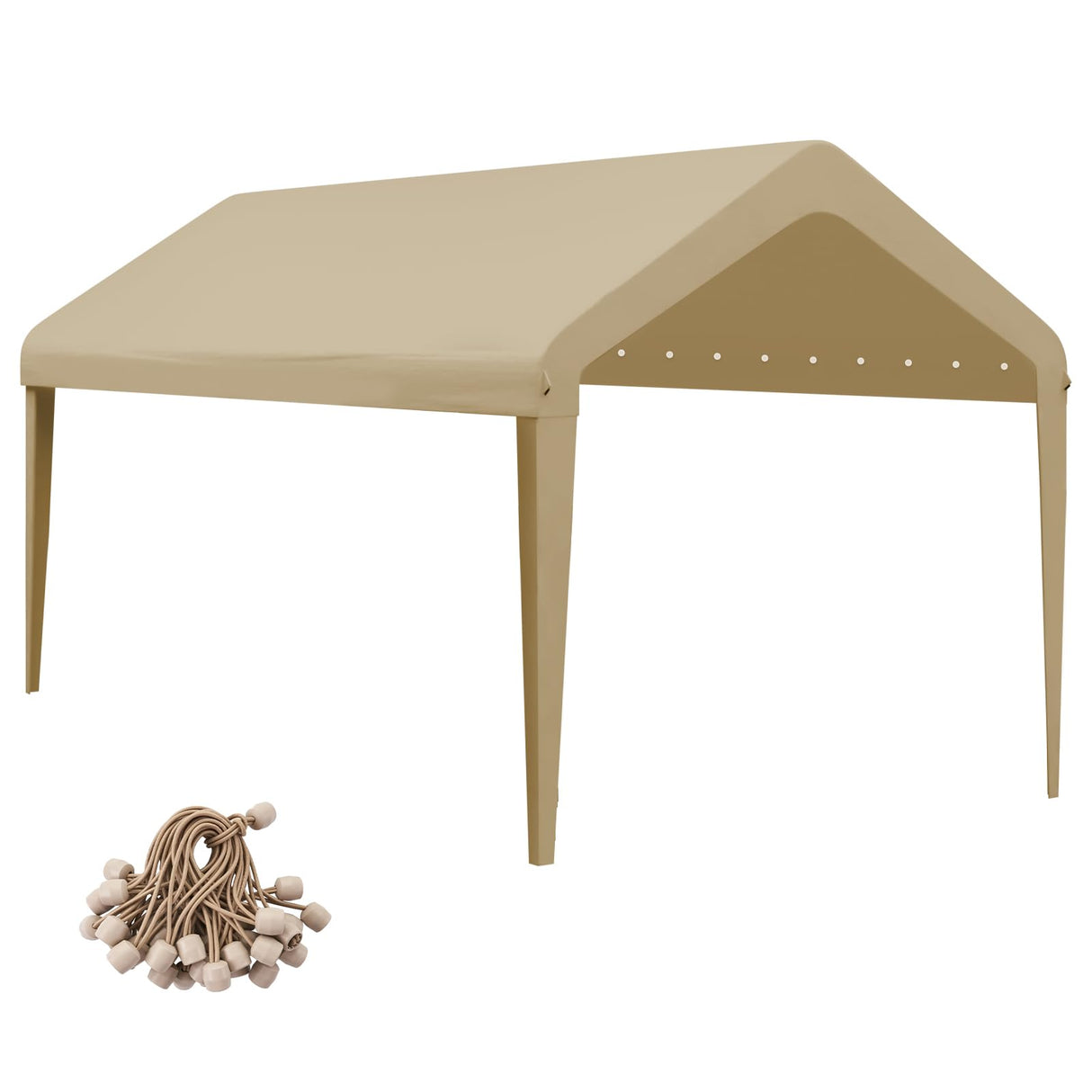 GOTRUTH 10x20 Canopy Replacement Cover, Carport Replacement Canopy Top Cover for 10' x 20' Frame, 800D Heavy Duty Waterproof & UV Protected Car Canopy with Ball Bungees (Frame is not Included) (Beige) GOTRUTH