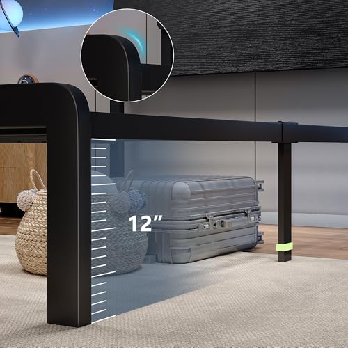 Feonase Twin Bed Frame with Ergonomic Storage Headboard & Charging Station, LED Platform Bed Frame, Heavy Duty Metal Slats, No Box Spring Needed, Easy Assembly, Black Feonase