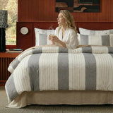 Cozaline 100% Cotton Tufted Duvet Cover Set Queen, Grey and White Striped Duvet Cover, Soft Breathable Comforter Cover with Zipper Closure, Modern Minimalist Bedding Set Cozaline