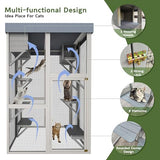 YOPTO 70.5" H Catio Outdoor Cat Enclosure,Cat House with Waterproof Roof and Large Enter Door,Wooden Shelter W/ 6 Jumping Platforms & 2 Napping Houses,Cats Cage for Walk in Kitten Kennel,Gray YOPTO
