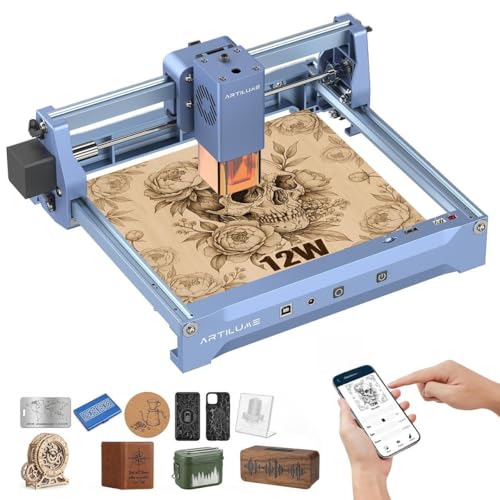 Artilume U1 Laser Engraver 12000mW, Laser Engraver and Cutter Machine, WiFi, 0.01mm Precision, Large Working Area 150 * 200mm for Wood Leather Acrylic and More, Best for Beginners Small Business Artilume