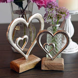 WHW Whole House Worlds Eternity Double Heart Figurines, Set of 2, Hand Cast Aluminum. Mango Wood Gallery Base, 7.75 and 6 Inches WHW Whole House Worlds