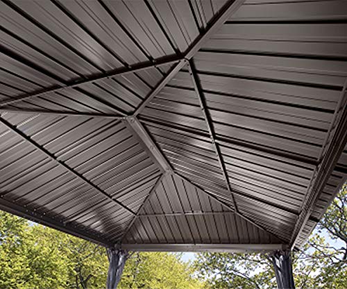 Sojag 12' x 16' Genova II Hardtop Gazebo Outdoor Weather-Resistant Aluminum Frame Shelter with Mosquito Net Black,Brown - WoodArtSupply