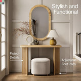 Stead Modern Console Table - Natural Oak, Fluted Solid Wood - Slim Entryway Table with Drawers & Curved Cross Base Stead