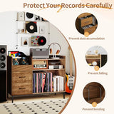 FLIXELIO Record Player Stand with Vinyl Storage and Drawers, 500+ Vinyl Record Storage Cabinets with Metal Legs Turntable Stand Mid Century Modern Record Player Table for Living Room FLIXELIO