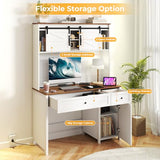 Zevemomo 47" Executive Desk, Computer Desk with Hutch, Farmhouse Desk with 3 Storage Cabinets, 2 Drawers & Built-in Charging Station, Writing Table for Office, Bedroom, Or Study Room-White Zevemomo