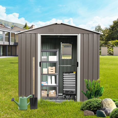 88.98" Outdoor Metal Storage Shed With Window HouseOfZazla