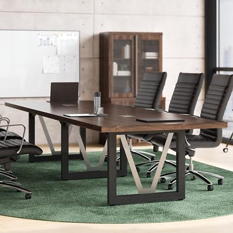 NBF District 12FT Industrial Conference Table - Wooden Conference Room Table with Power Outlets & USB Ports - Business Style Training Tables for Home Kitchen, Sunlight Ash nbf signature series