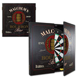 THOUSAND OAKS BARREL Personalized Dart Board Cabinet Set with 6 Steel Tip Darts, Chalk & Eraser Set - Man Cave Furniture, Decor Dart Boards for Adults - Bourbon Bar Dartboard (121) THOUSAND OAKS BARREL