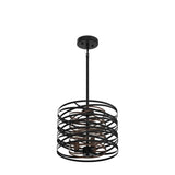 12.6'' Farmhouse Chandeliers for Dining Room, 3-Light Industrial Metal Hanging Light Fixture, Rustic Drum Pendant Light for Entryway Kitchen Foyer Bedroom, Black with Retro Wood Texture Interior ACNKTZ