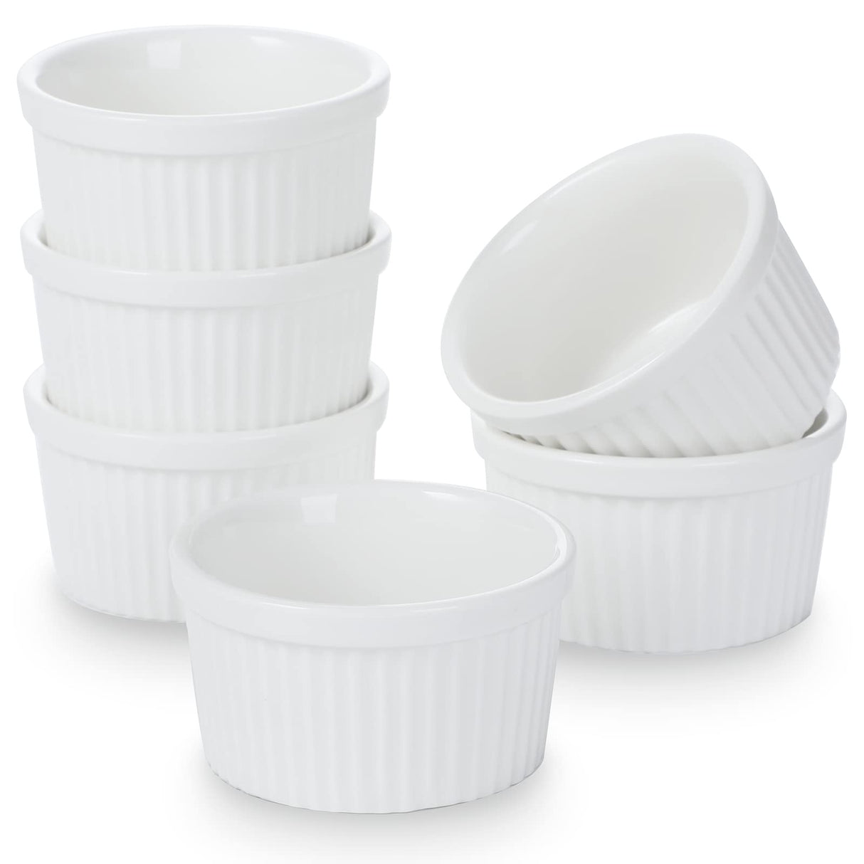3 oz Ramekins 6 pcs Porcelain Ramekins Dishes for Souffle,Creme Brulee, Pudding, Custard Cups,Bakeware Bowls Set for Baking,Oven Safe, White 2.75 inch SLJMR