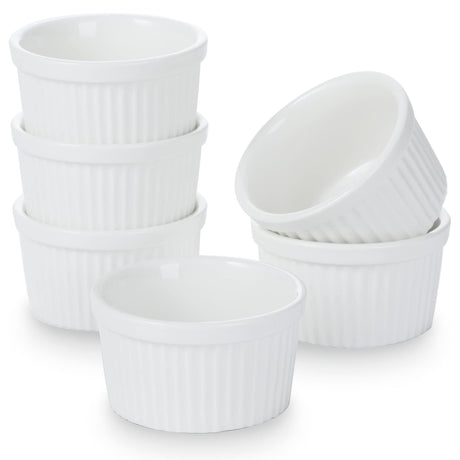3 oz Ramekins 6 pcs Porcelain Ramekins Dishes for Souffle,Creme Brulee, Pudding, Custard Cups,Bakeware Bowls Set for Baking,Oven Safe, White 2.75 inch SLJMR