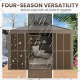 EROMMY 12' X 20' Hardtop Sunroom, Galvanized Steel Double Roof Gazebo Solarium with Detachable Windows & Lockable Doors, All-Weather Sun Room for Patio Deck Backyard