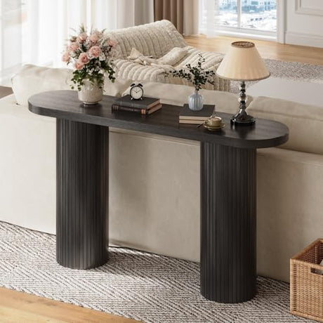 ONBRILL 55 Inch Fluted Entryway Table, Sofa Table Behind The Couch, Long Console Tables, Modern Entrance Stand for Hallway, Living Room Foyer, Farmhouse Style (Black) ONBRILL