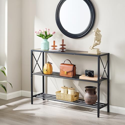Hoctieon Industrial Console Table, 3 Tier Entryway Table, Hallway Table, Narrow Sofa Table with Shelves, Entrance Table for Entryway, Rustic Brown&Black Hoctieon