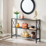 Hoctieon Industrial Console Table, 3 Tier Entryway Table, Hallway Table, Narrow Sofa Table with Shelves, Entrance Table for Entryway, Rustic Brown&Black Hoctieon