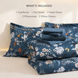 CASAAGUSTO King Size Comforter Set - 7 Pieces Blue Floral Bedding Sets, King Bed in a Bag with Botanical Butterfly Comforter, Sheets, Pillowcases & Shams for All Seasons CASAAGUSTO