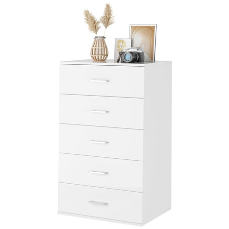 TTVIEW 5 Drawer Dresser Chest, Freestanding Dresser Storage Tower with Metal Handles, White Storage Cabinet for Living Room, Kitchen, Entryway, White… TTVIEW