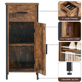 usikey Small Storage Cabinet, Narrow Cabinet with 1 Door and 1 Drawer, Industrial Side Cabinet with 2 Shelves, Nightstand, Small Cabinet for Living Room, Kitchen, Office, Brown usikey