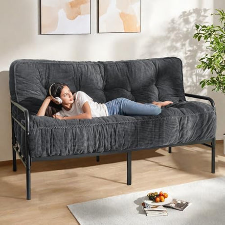 MAXYOYO 8" Futon Mattress, Ultra Thick Futons Sofa Couch Bed, Tufted Full Size Sleeper Sofa Bed for Adults, Shredded Foam Filling (Frame Not Included), Dark Grey MAXYOYO