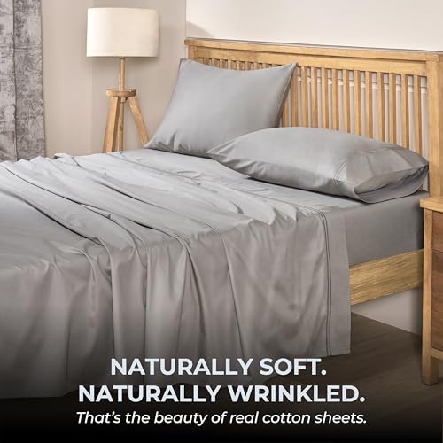 Mayil Manor 100% Natural Cotton Bed Sheets | 500 TC Single-Ply Sateen Weave King Size Sheets Set | Breathable & Hypoallergenic Solid 4-Piece Bedding with Deep Pocket Fitted, Flat, Pillowcase | Grey Mayil Manor