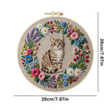 FRANDEK Cute Cat Stamped Embroidery Kit for Beginners Adults, DIY Needlework with Bamboo Hoop Pre-Printed Cotton Fabric, Complete Craft Gift for Women Home Decor