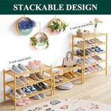 Smiry Bamboo Shoe Rack 3-Tier, Stackable Wooden Shoe Organizer for Entryway & Closet, Free Standing Wood Shoe Storage Shelf for Front Door & Small Spaces, Natural Smiry