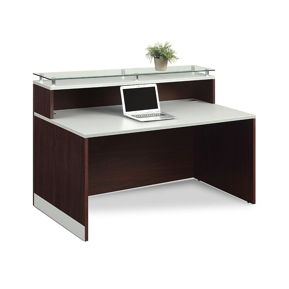 NBF Modern Reception Desk with Counter, Front Desk, Retail Checkout Counter, Office, Lobby, Salon, Store, 63" W x 32" D, White nbf signature series