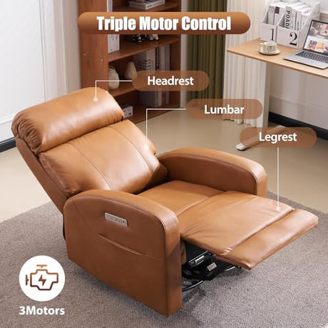 Lynkron Breathable Air Leather Power Swivel Rocker Recliner, 2-Zone Electric Adjustment (Headrest Independent, Back & Footrest Linked), 270° Swivel, 8-Mode Massage & Heat, USB/Type-C, Side Pocket Lynkron