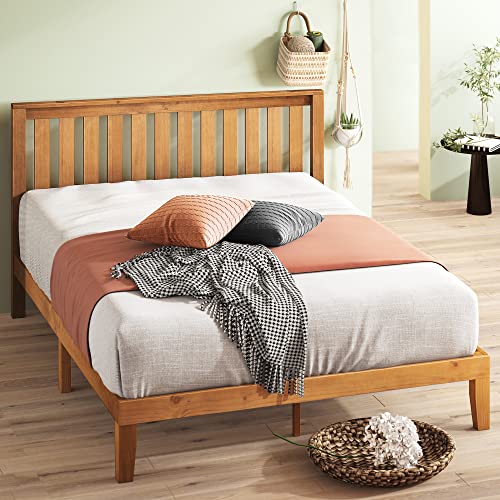 Zinus Alexia Rustic Pine Wood Bed Frame with Headboard - No Box Spring Needed, Easy Assembly - WoodArtSupply