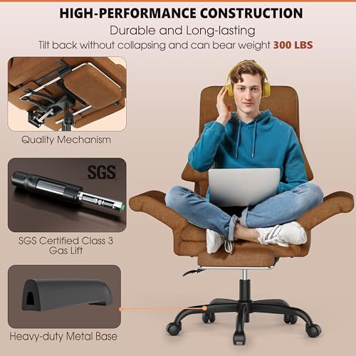ELABEST C39 Cross Legged Office Chair with Footrest & Convertible Armrests-Pet-Friendly Criss Cross Home Desk Chair, Ergonomic Big and Tall Executive Chair with Lumbar Pillow ELABEST