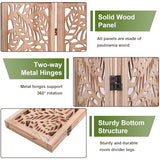 Leaf-Carved Room Divider Folding Privacy Screen, 67 Inch Tall Wooden Carved Room Divider, Portable Divider for Room Separation, Boho Room Partitions for Home Office (Natural) ZFFURN