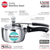 HAWKINS Triply Stainless Steel Pressure Cooker, Inner Lid Induction Cooker, (HSST15) 1.5 litres Silver HAWKINS