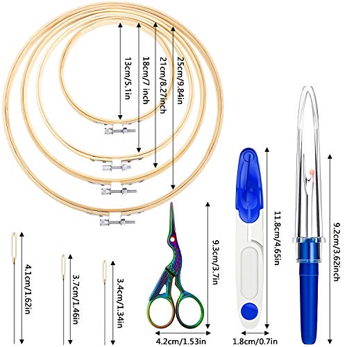 Mudder 53 Pieces Cross Stitch Tool Embroidery Starter Kit Includes Bamboo Circle Cross Stitch Hoop Ring Sewing Scissors Needle Threading Tools Thimbles Floss Bobbins Seam Ripper and Embroidery(Blue)