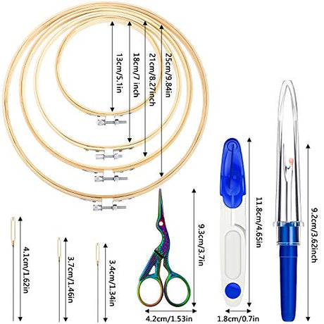Mudder 53 Pieces Cross Stitch Tool Embroidery Starter Kit Includes Bamboo Circle Cross Stitch Hoop Ring Sewing Scissors Needle Threading Tools Thimbles Floss Bobbins Seam Ripper and Embroidery(Blue) Mudder