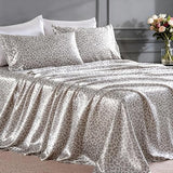 FreshCulture Satin Sheets Full Size - 4 Piece Luxury Soft Silky Full Size Bed Sheets, Similar to Silk Bed Sheet Set with 1 Deep Pocket Fitted Sheet, 1 Flat Sheet & 2 Pillowcases (Leopard) FreshCulture