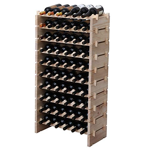 fdjamy Wine Rack Solid Wood Stackable Storage Wooden Wine Rack Wine Cabinet (60 Bottles, Natural Color) - WoodArtSupply