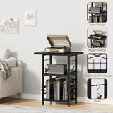 YAKANJ Record Player Stand with Extended Desktop,Large Record Player Table with Vinyl Storage,Turntable Stand with Record Holder Vinyls Display Shelf for Music Room Studio,Modern Black YAKANJ