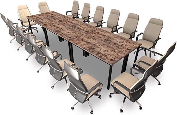 Bonzy Home Conference Tables 14ft Office Computer Desk for Meeting Room Study Writing Printer Table for 16 People Save Space Design Rustic Vintage Brown 6PCS (165.3"x47.2"x29.5") Bonzy Home
