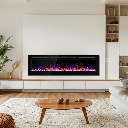 Valuxhome 50" WiFi Modern Recessed and Wall Mounted Electric Fireplace Heater for Living Room,Timer, Overheating Protection, 5100BTU,Touch Screen, Black Valuxhome