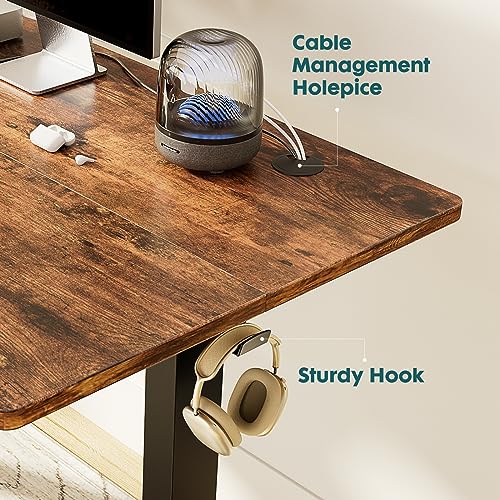 Smug Adjustable Height Standing Desk 48 Inch Electric Sit Stand Up Down Computer Table Ergonomic Rising Modern Lift Motorized Gaming Desktop Workstation for Work Home Office - Rustic Brown SMUG