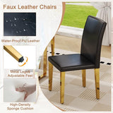 55" Dining Table Set for 4, Black Dining Table Set for 4, 1.5" Black Glossy Wood Tabletop with Golden Metal Legs, Modern Dinner Table Set with 4 Faux Leather Chairs for Kitchen,Apartment,Small Space Iopirbu